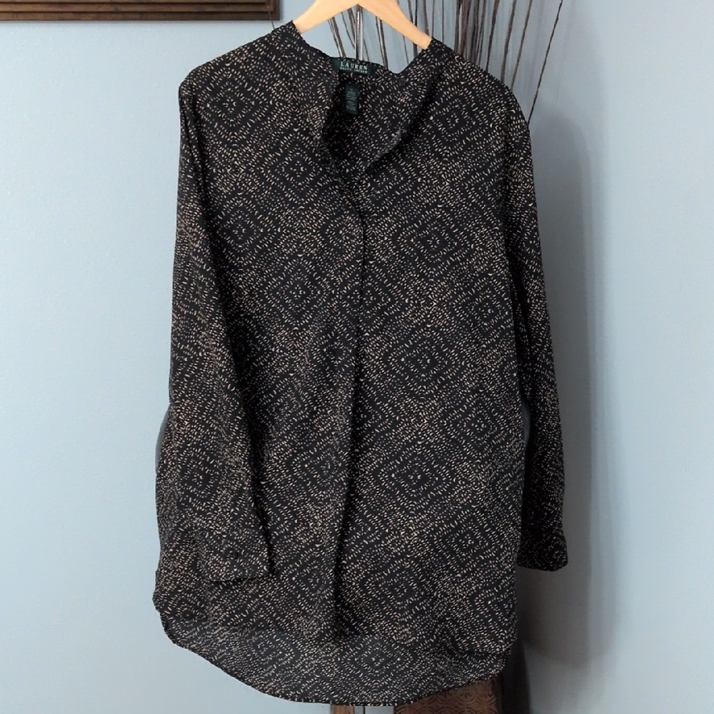 Lauren Ralph Lauren Black and Gold Patterned Blouse